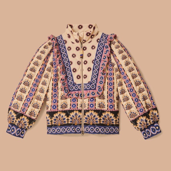 Farm Rio Cream Ainika Maxi Floral Puffer Jacket - Picture 9 of 9